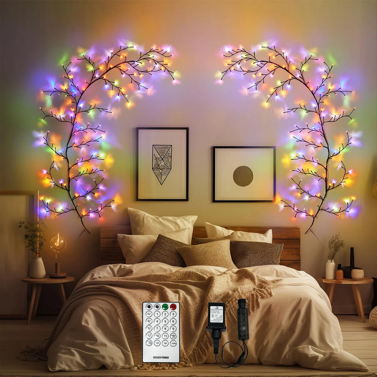 YCoisini Verzauberte Weidenrebenlichter für Heimdekoration, 160 LEDs, sprachaktiviertes Licht (Kaffee)
