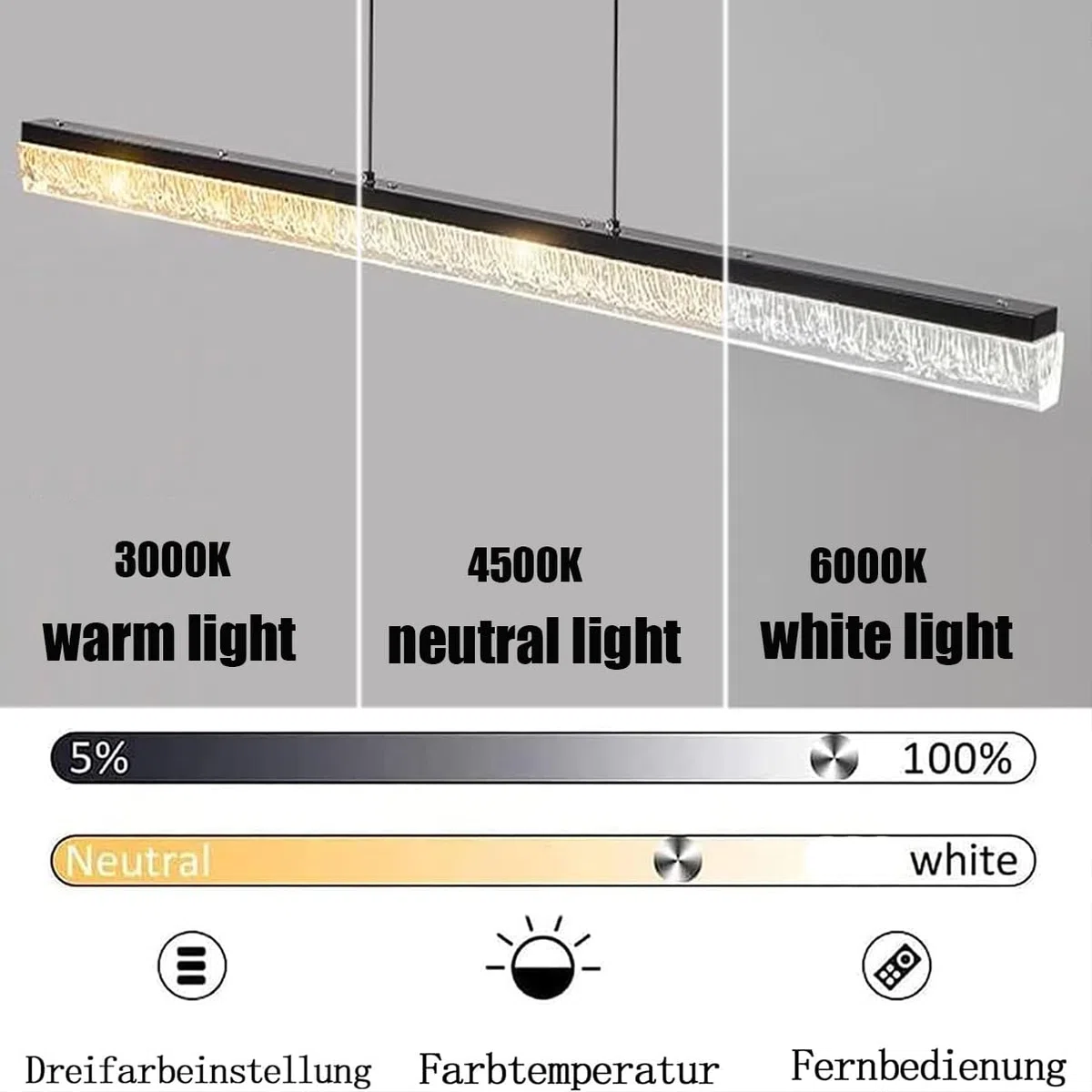 Bellastein LED Pendelleuchte Esszimmer Dimmbar Moderne Hängelampe Esstisch Linear design hängeleuchte mit Fernbedienung Pendellampe Höhenverstellbar für Kücheninsel Esstischlampe Büro Lampen (L120cm)