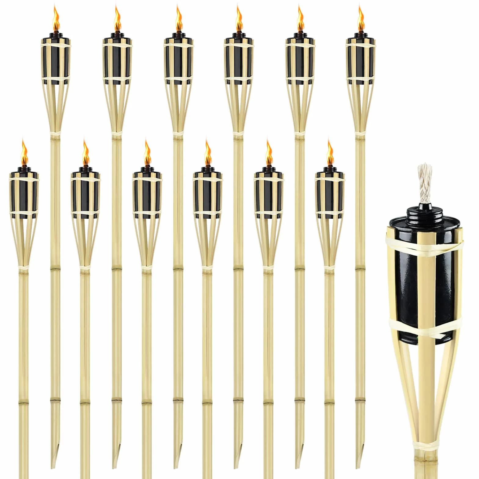 AufuN Bambus Gartenfackel, 12/24/36er Set Bambusfackeln Fackel, Ölfackeln für draußen, Outdoor Fackeln mit Ersatzdocht, Öllampe Wegleuchte, Höhe: 90 cm (12er Set)