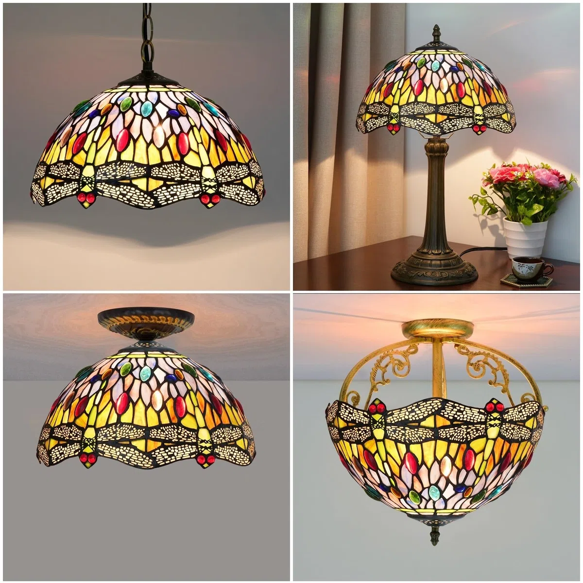 Lampenschirm im Tiffany-Stil, 30,5 cm, Buntglas-Lampenschirm, Ersatzperlen, Libellen-Deckenleuchtenschirm for Tischlampen, Pendelleuchte, Stehlampe, handgefertigt, Vintage, Heimdeko