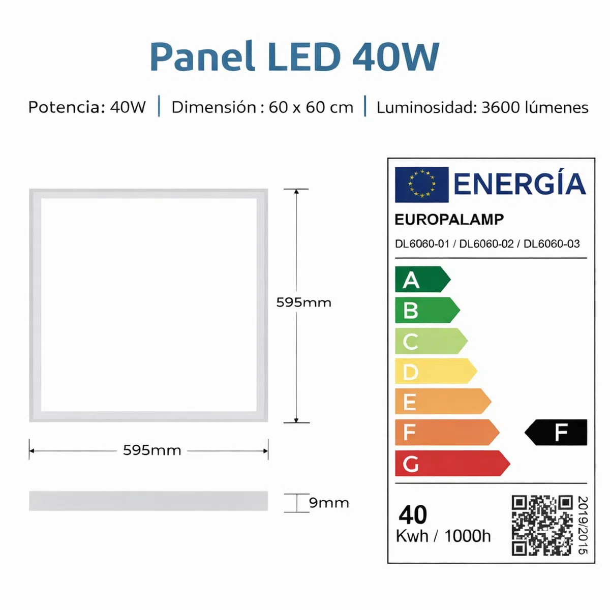 Europalamp - 8 LED-Fliesen 60 x 60 cm, 40 W, Kaltweiß, 6000 K, 4000 lm, hohe Helligkeit – Anpassung an Zwischendecken ohne Änderung (6000 K – Kaltweiß, 8)