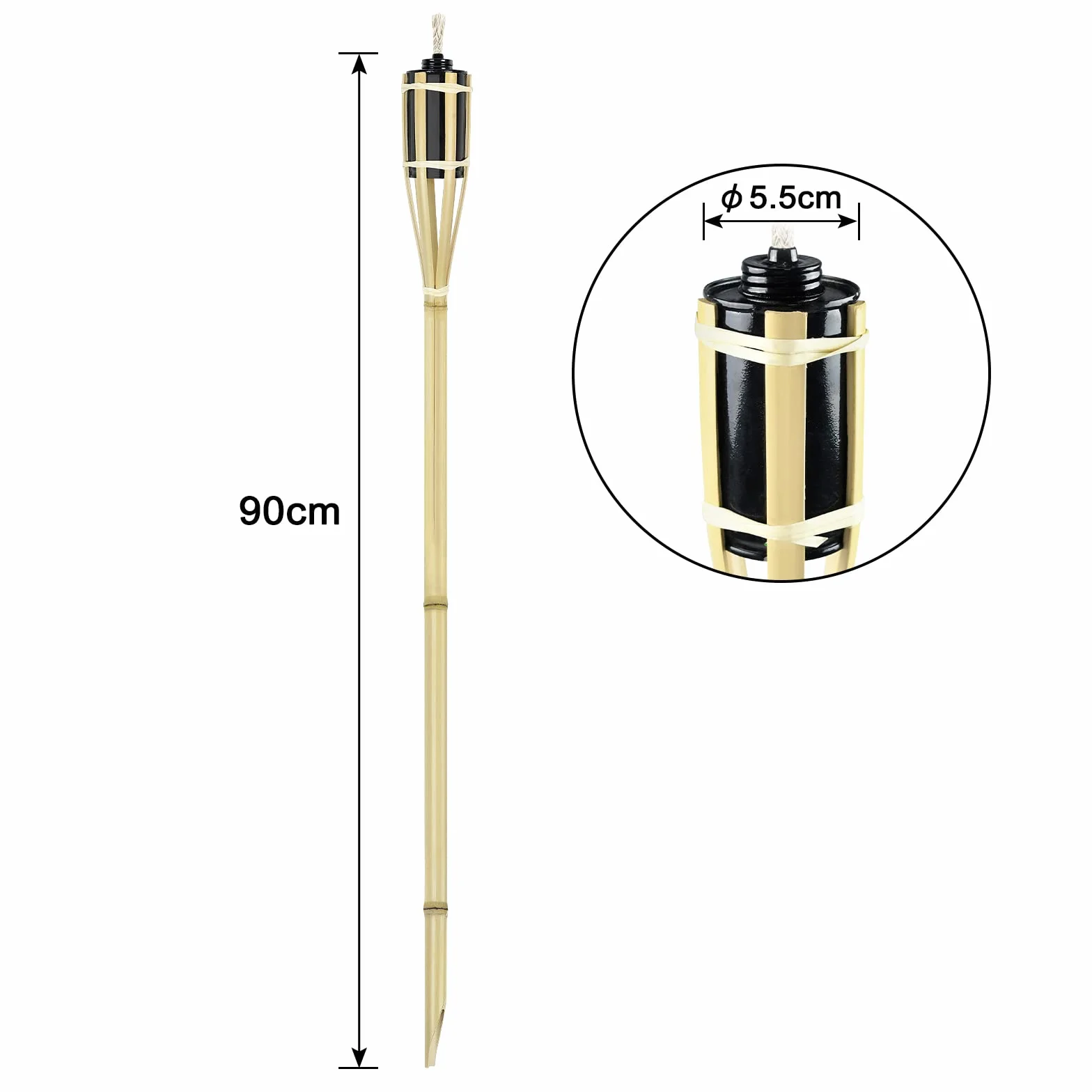 AufuN Bambus Gartenfackel, 12/24/36er Set Bambusfackeln Fackel, Ölfackeln für draußen, Outdoor Fackeln mit Ersatzdocht, Öllampe Wegleuchte, Höhe: 90 cm (12er Set)