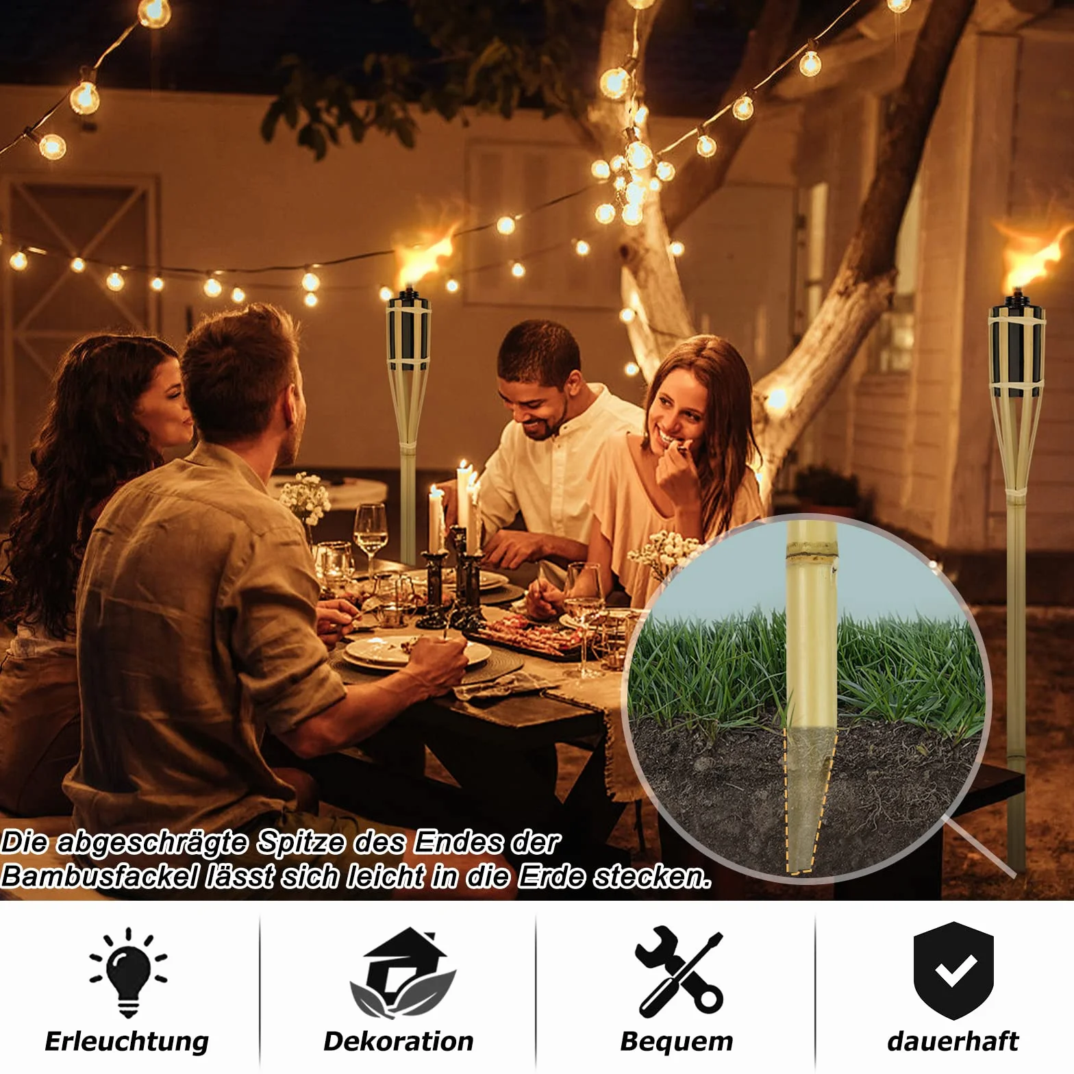 AufuN Bambus Gartenfackel, 12/24/36er Set Bambusfackeln Fackel, Ölfackeln für draußen, Outdoor Fackeln mit Ersatzdocht, Öllampe Wegleuchte, Höhe: 90 cm (12er Set)