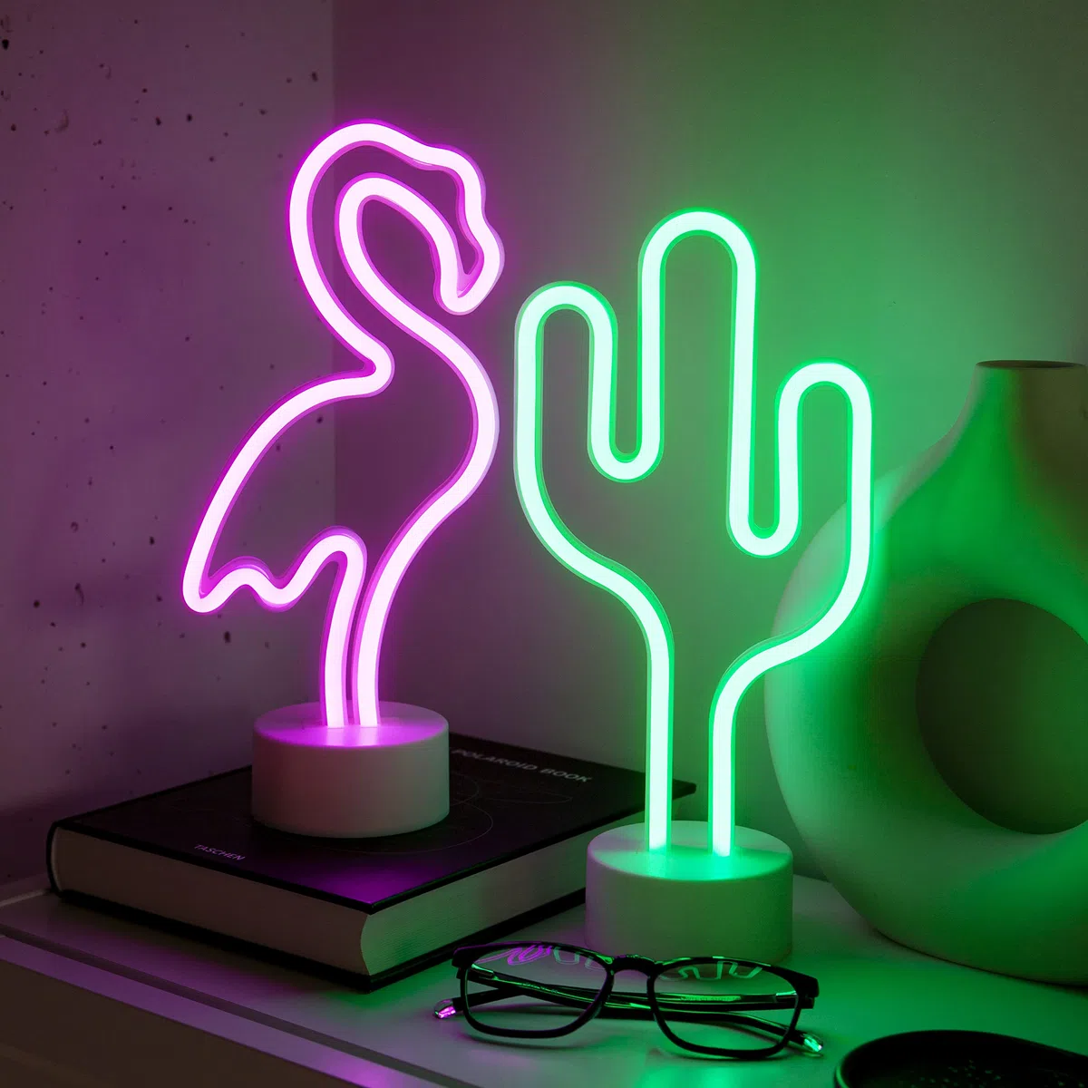 2er-Pack Kaktus und Flamingo - LED Lampe Neon Schild Wand Deko Gaming Zimmer, Neon Sign Kinder Gamer, Neon Schilder Light Room, Neonlicht Led Zimmerdeko, Bar. USB oder batteriebetrieben