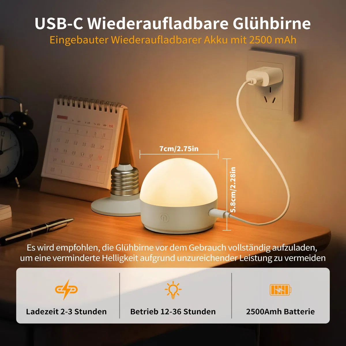 Suright 2 Stück Wiederaufladbare Glühbirne mit Batterie, E27 LED 3 Farben Dimmbare Abnehmbare Akku Glühbirne mit Fernbedienung und Timing für Nicht Verkabelte Dekoration Lampen