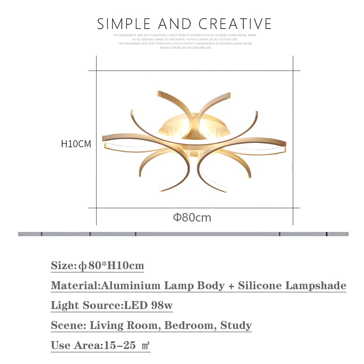 LED Deckenleuchte Modern, Heterotype Designer Lampe mit Fernbedienung, Dimmbar 0-100% Memory-Funktion, Deckenbeleuchtung in Gold 80cm für Wohnzimmer Schlafzimmer Esszimmer (Gold, 80cm)