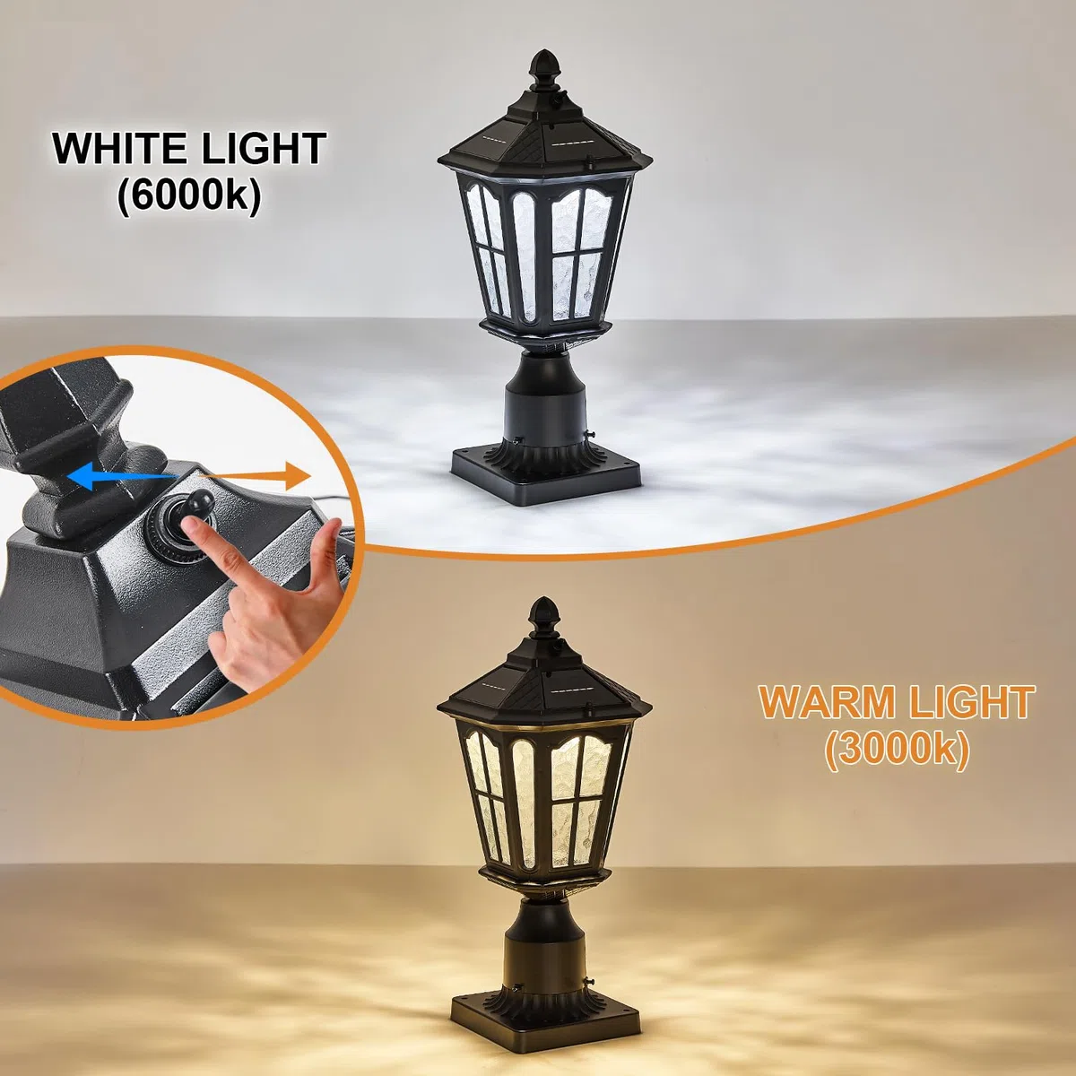 2 Stück Solarleuchte für den Außenbereich, Pfostenleuchte mit Pier Mount Base, Dämmerung bis Morgendämmerung, Aluminium, klassische Außenpolleuchten mit Wasserwellen-Glas, Solar-Säulenleuchten für