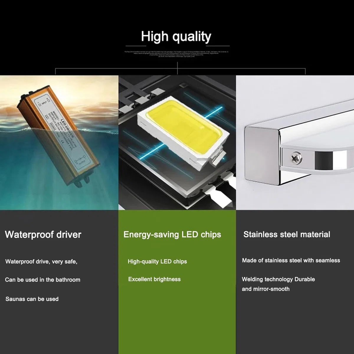 Spiegelleuchte Badleuchte, Badlampe Wand Edelstahl, Spiegellampe Bad 42cm 9W Für Die, Led Lampe 230V Naturweiß 4000K Wandlampe Badezimmer IP44 Wasserdicht (Neutralweiß)