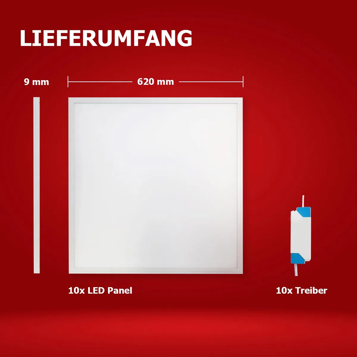 10x LED Panel 62x62cm 4000K Neutralweiß 36W UGR19 blendarm