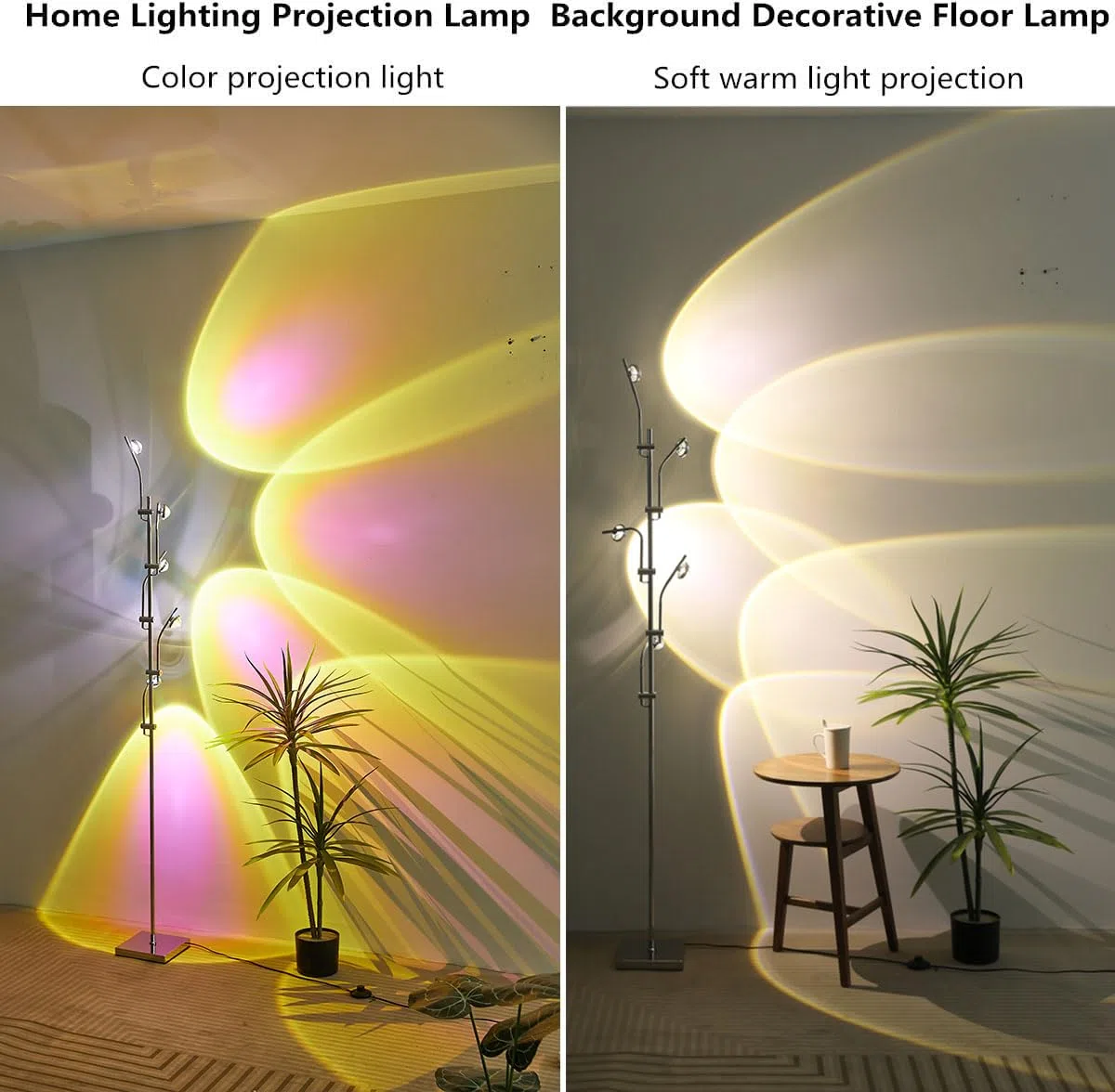 NKU Sunset Stehlampe, Projektor, 5 Köpfe, Multi-Kopf-Stehlampe mit austauschbaren Filtern, Stimmungsbeleuchtung für Schlafzimmer, Wohnzimmer, 183 cm, Chrom, einzigartig, modern, bunt
