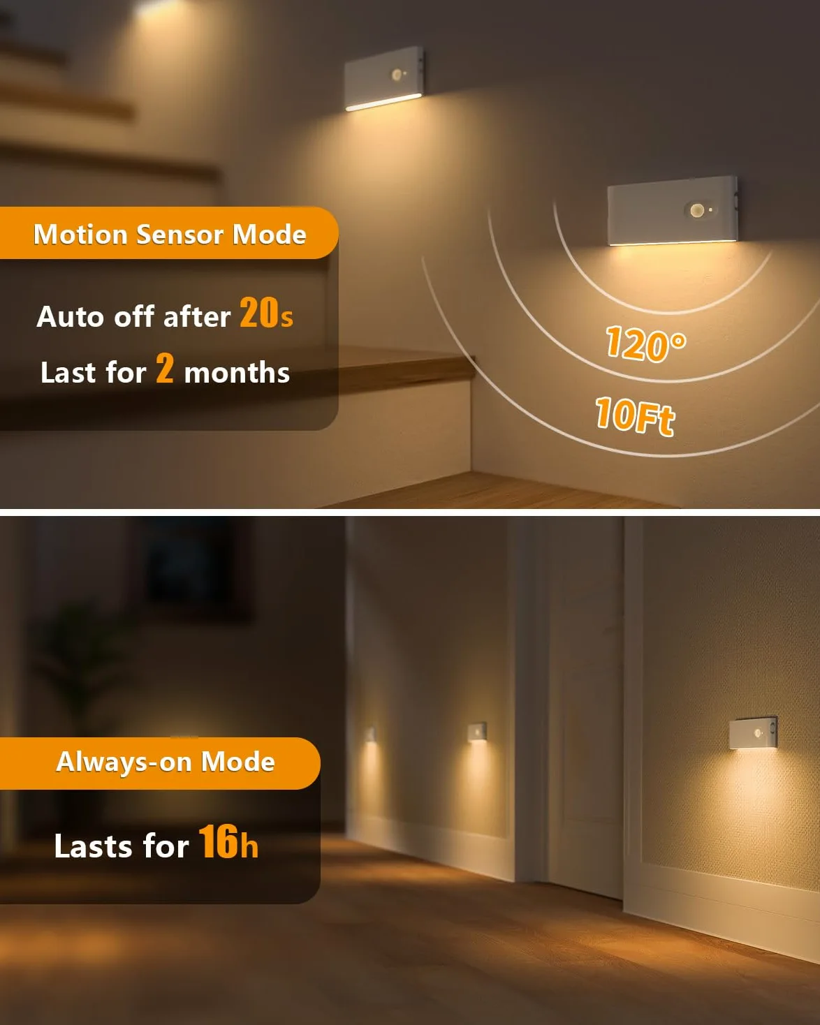 WILLED Treppenlicht mit Bewegungsmelder, Aufladbares LED Nachtlicht, Kabelloses Nachtlicht für Treppe, Flur, Schlafzimmer, Küche und Badezimmer, Warmweiß, 3 Stück