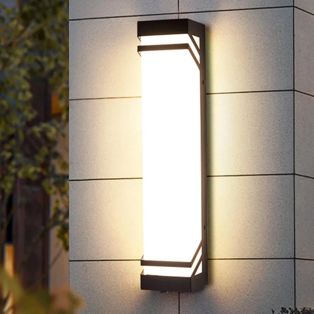 Wandleuchte für den Außenbereich, schwarz, lang, quadratisch, LED, mit weißem Acrylschirm, Veranda-Beleuchtung, dimmbar, Wandbeleuchtung für den Außenbereich, wasserdicht, für Leuchten von C