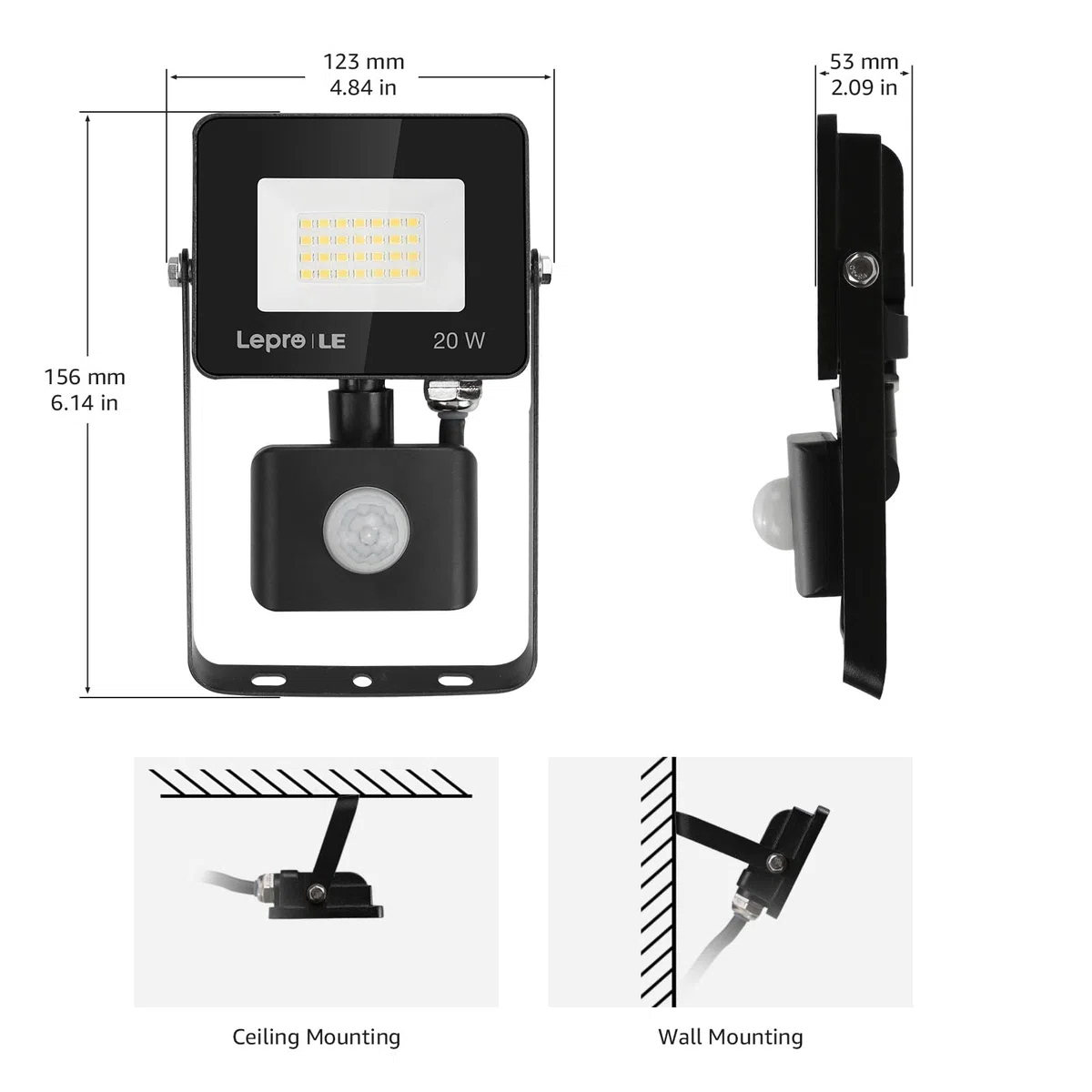 Lepro 20W LED Strahler mit Bewegungsmelder Außen, 2000LM Außenstrahler 5000K Kaltweiß Superhell Scheinwerfer, IP65 Wasserdicht Fluter, Ideale Aussenleuchte für Garten, Innenhöfe, Garage, Haus, Hotel