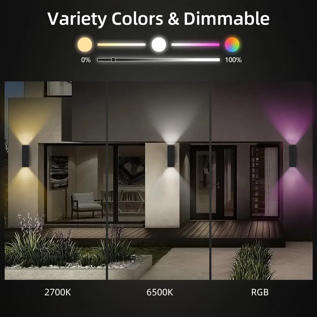 KIZON - 2 Stück intelligente Veranda-Lichter, moderne Außenleuchten, Farbwechsel-App-Steuerung mit Fernbedienung, dimmbare RGB-Wandleuchten für