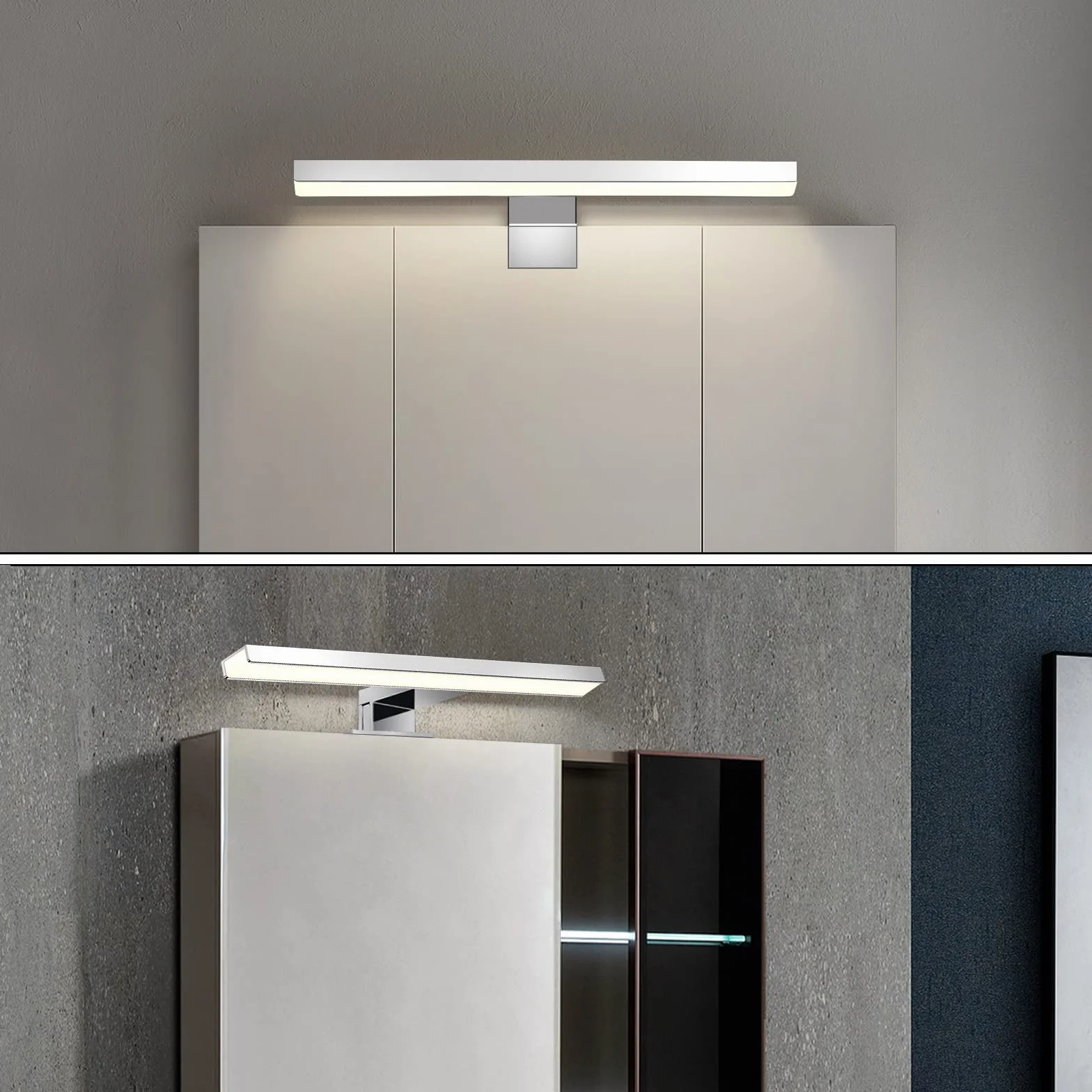 ERWEY 2 in 1 LED Spiegelleuchte IP44 Badleuchte Neutralweiß Schminklicht für Badezimmer 230V Spiegelschrank Aufbauleuchte Klemmleuchte Wandleuchte 30cm 4000K 5W Aluminium Chrom