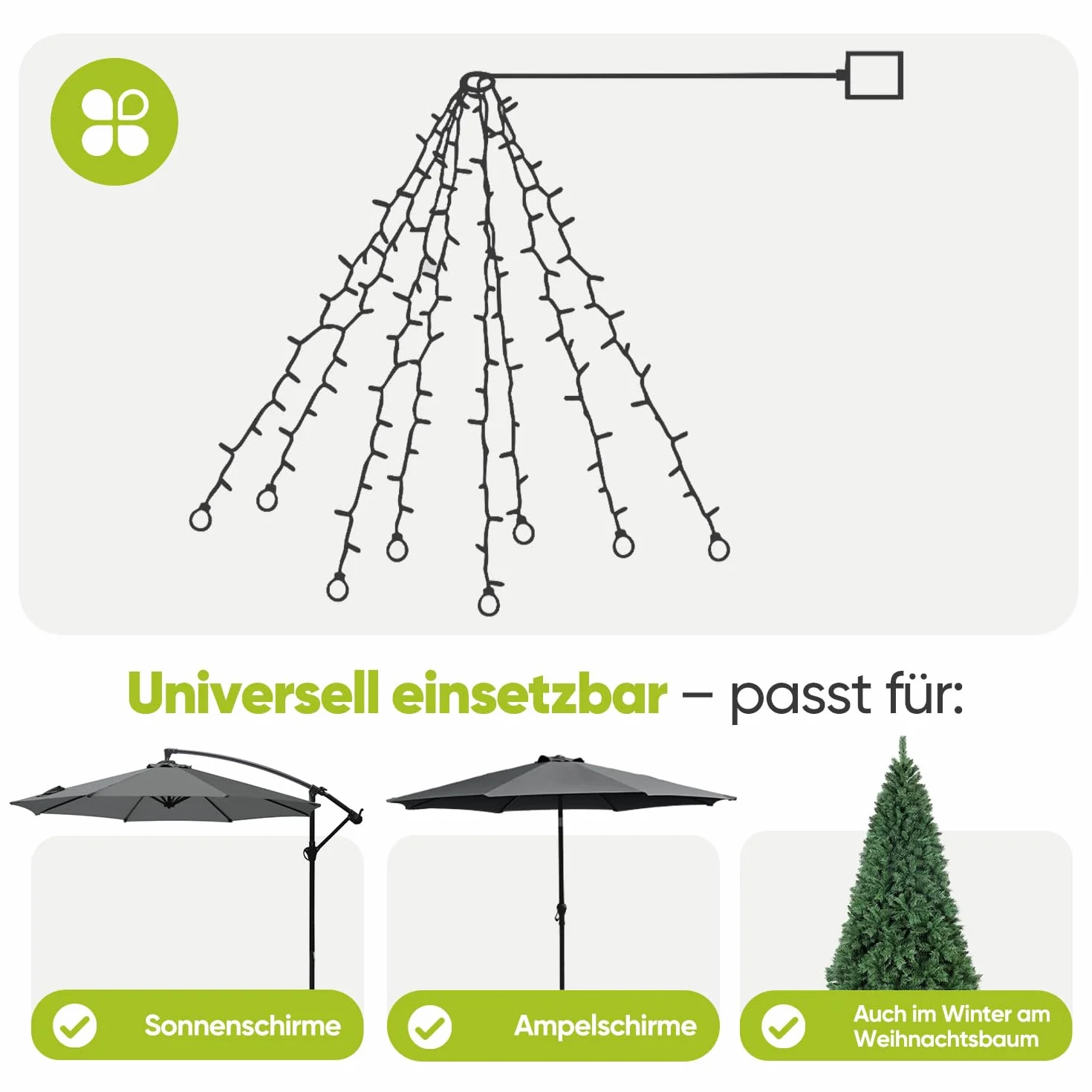Sekey Sonnenschirm Beleuchtung Solar LED Lichterkette mit 136 LEDs & 8 Glühbirnen, Fernbedienung 8 Modi, Garten Terrasse Party Deko Licht für Ampelschirm und Sonnenschirm