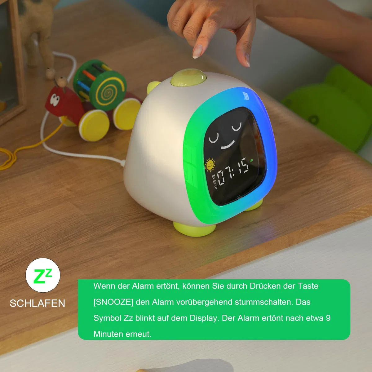 Comzler Kinderwecker, OK to Wake-Uhr mit Nachtlicht für Kinder, Uhr zum Bleiben im Bett, Schlaftraining, Nickerchen-Timer, süße Kinderzimmerdekoration, Geschenkideen für Kinder (Grün)