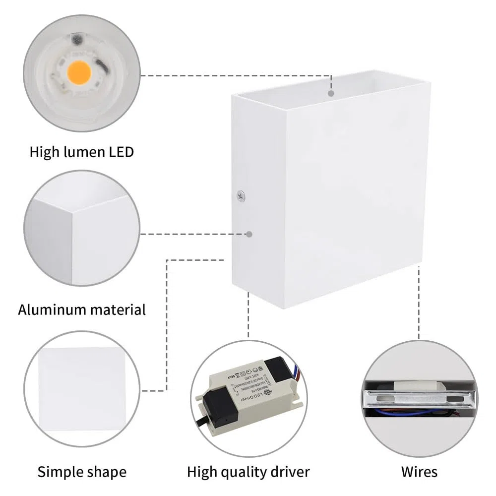 CHEVVY 2 Stück LED Wandleuchte Innen Weiße 7W Moderne LED Wandleuchte Up and Down Leuchten Aussen Aluminium Flurlampen Warmes Weiß 3000K Wandlampen