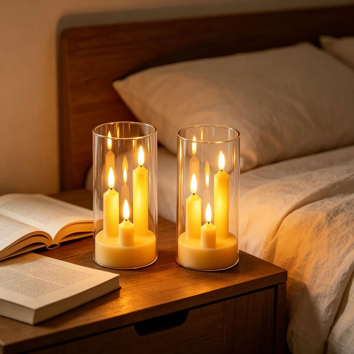 Da by 2 Stück 3-Kern LED-Stabkerzen, Transparente Acryl-Gehäuse Flammenlose Kerzen mit Fernbedienung, Realistischer Flammeneffekt, Batteriebetrieben für Heim-, Hochzeits- und Weihnachtsdekoration