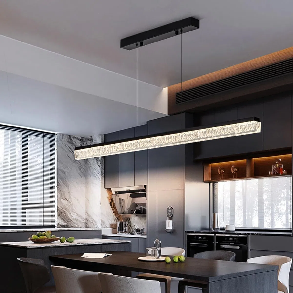 Bellastein LED Pendelleuchte Esszimmer Dimmbar Moderne Hängelampe Esstisch Linear design hängeleuchte mit Fernbedienung Pendellampe Höhenverstellbar für Kücheninsel Esstischlampe Büro Lampen (L120cm)