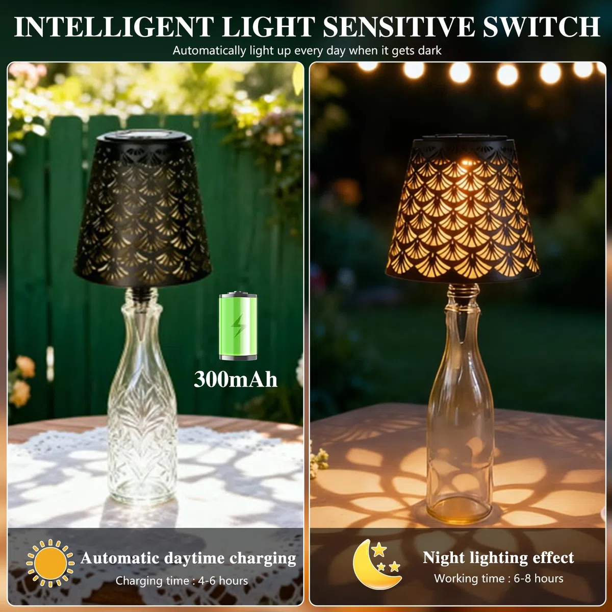 LED Flaschenlampe Aufsatz Solar – Flaschenlicht Outdoor Warmweiß LED Lampen Aufsatz für Flaschen Weinflaschenlampe Aufsatz LED Aufladbar Solar Bottle Lamp Garten Terrasse Dekor (A)