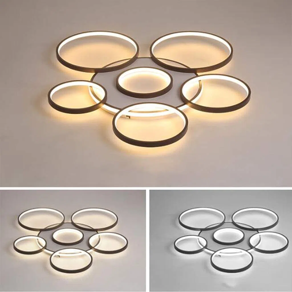 Deckenleuchte LED Modern Groß Wohnzimmerlampe Dimmbar Fernbedienung Deckenlampe Ring Design Decke Schlafzimmerlampe Deckenlicht Acryl Lampenschirm Esszimmer Küche Leuchte Büro Pendelleuchte,7 heads