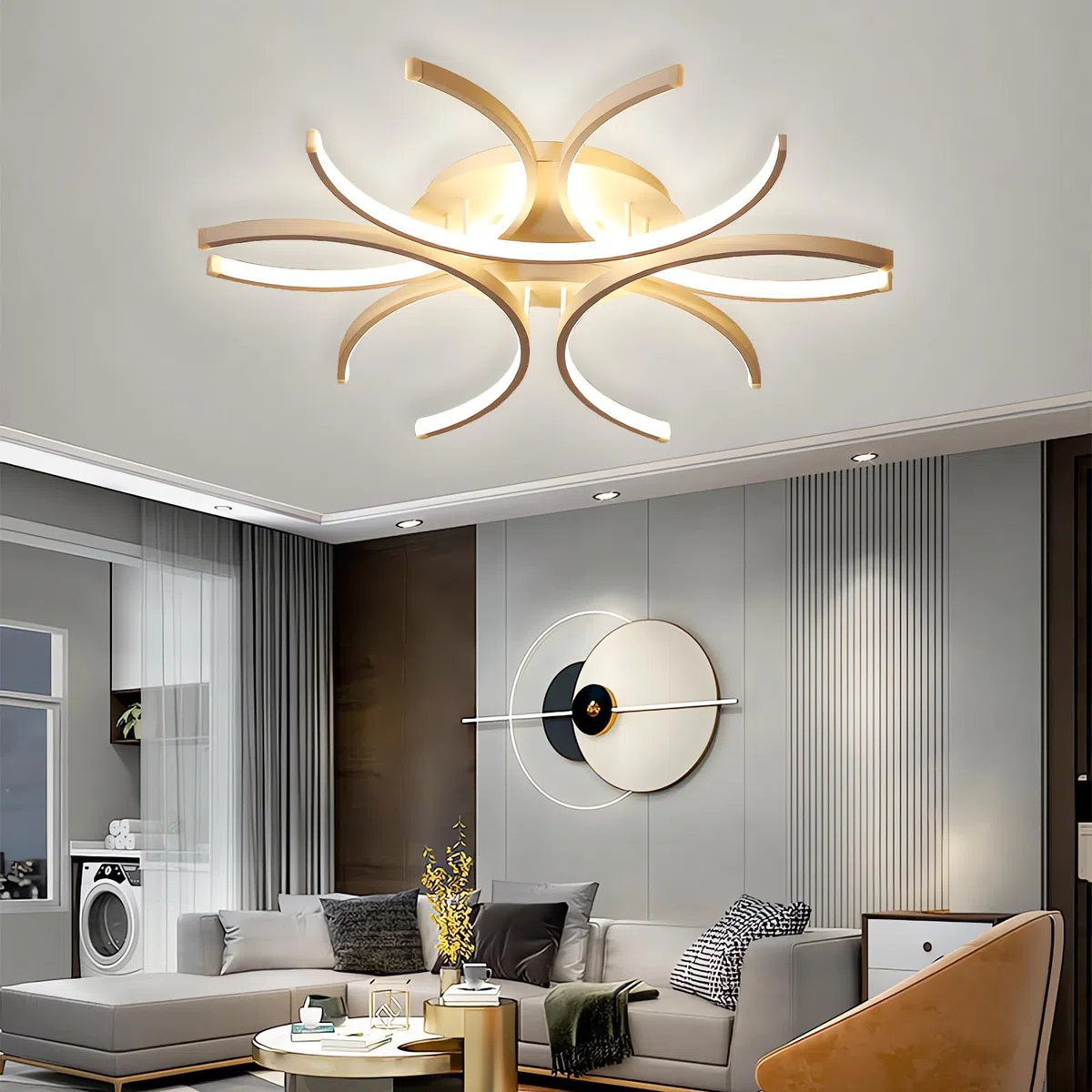 LED Deckenleuchte Modern, Heterotype Designer Lampe mit Fernbedienung, Dimmbar 0-100% Memory-Funktion, Deckenbeleuchtung in Gold 80cm für Wohnzimmer Schlafzimmer Esszimmer (Gold, 80cm)