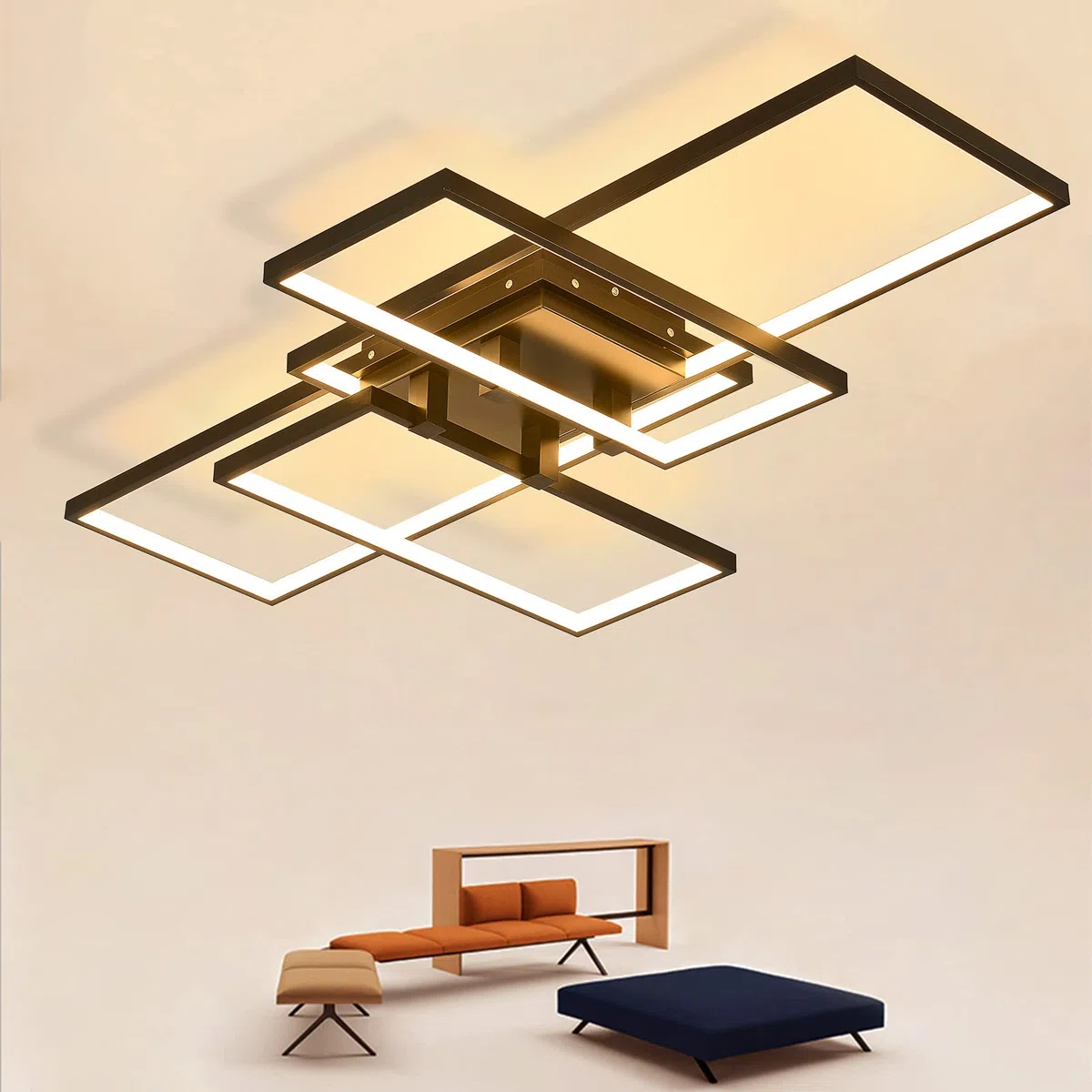 Moderne LED Deckenleuchte Dimmbar 82W, Wohnzimmerlampe Rechteck Deckenlampe Leuchten Schlafzimmer mit Fernbedienung Lichtfarbe Helligkeit Farbwechsel, Deckenbeleuchtung Lampe Dimming Innenbeleuchtung