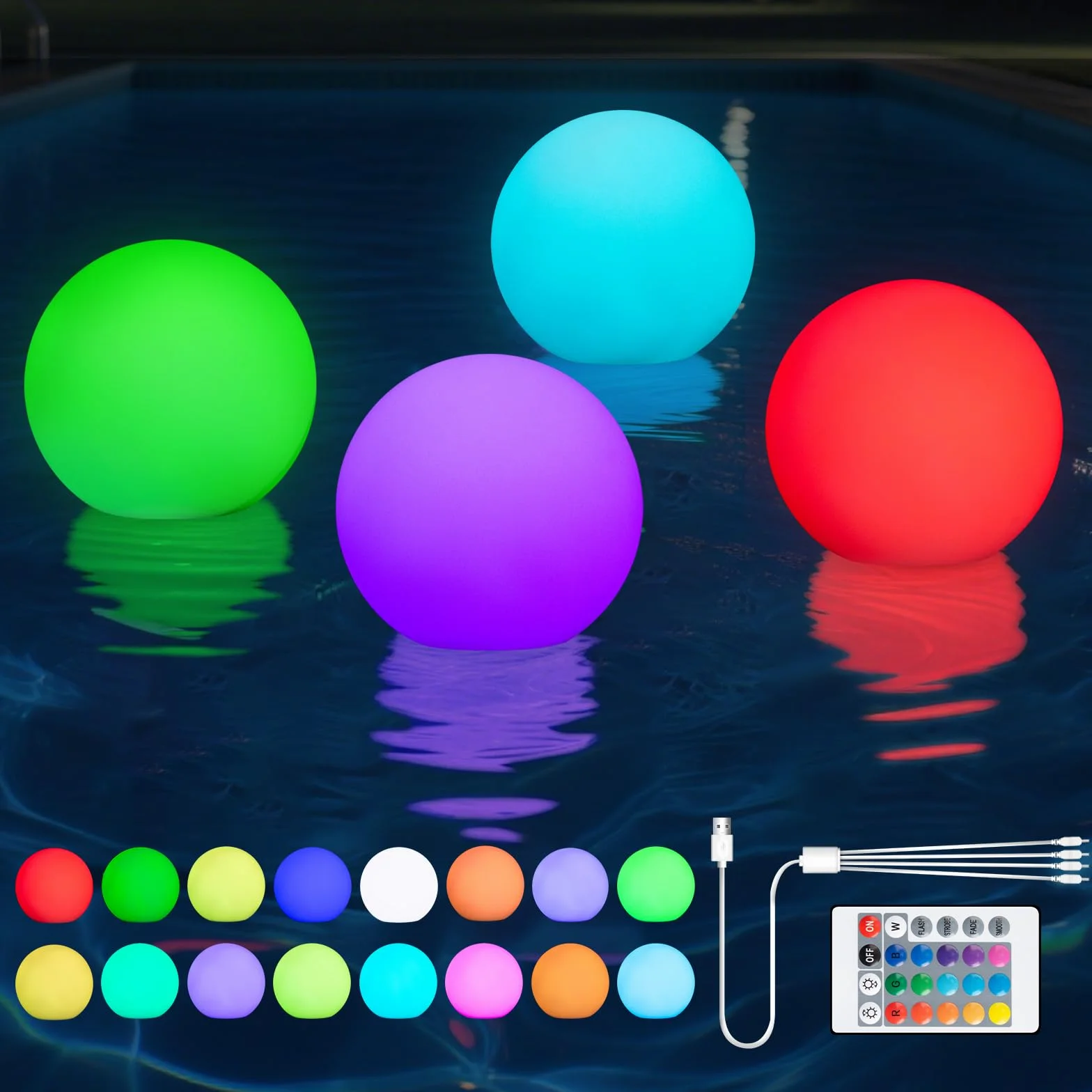 Schwimmende Poolbeleuchtung,4 Stück Teichbeleuchtung, Pool Lichter Schwimmend Unterwasser mit Fernbedienung,16 RGB Farbwechsel Wasserdichte LED Lichter für Pool, Garten, Teich, Party