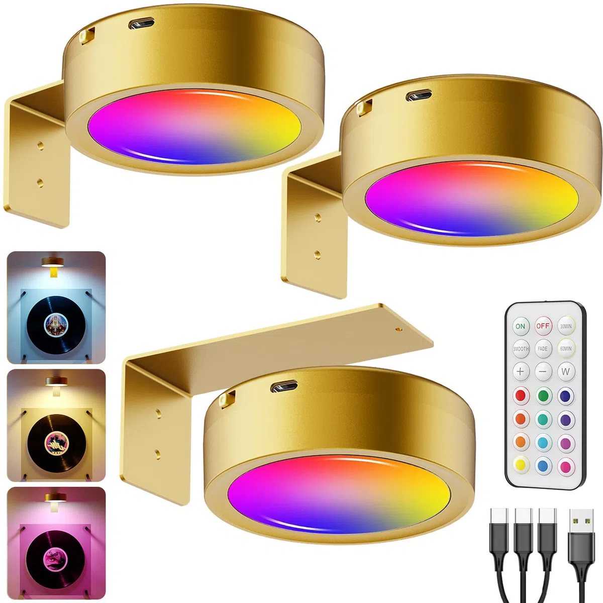 RGB Kabellose Bilderleuchte, 2600mAh Akku Bilderlampe Ohne Strom, LED Spot USB Aufladbar mit Fernbedienung, Bild Beleuchtung Wand Batterie Bilderrahmen Licht Magnetisch Bildbeleuchtung zum Kleben Gold