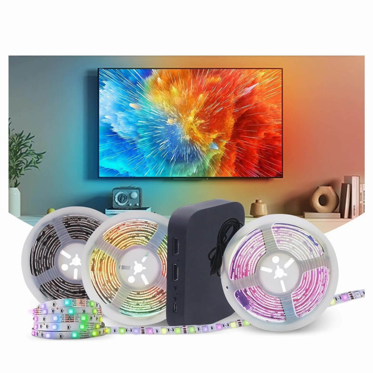 Smart Screen Sync Ambient LED Strip TV PC Monitor Hintergrundbeleuchtung 4K Gaming Musik Licht WiFi Sprachassistent kompatibel(21-24 Inch,US Plug)