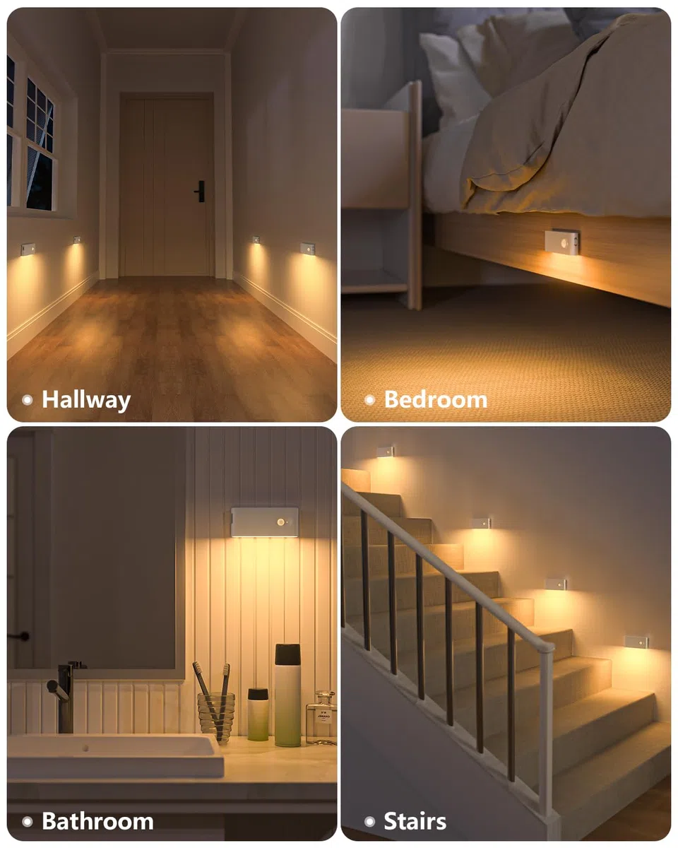 WILLED Treppenlicht mit Bewegungsmelder, Aufladbares LED Nachtlicht, Kabelloses Nachtlicht für Treppe, Flur, Schlafzimmer, Küche und Badezimmer, Warmweiß, 3 Stück