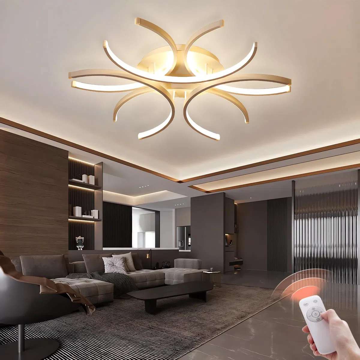 LED Deckenleuchte Modern, Heterotype Designer Lampe mit Fernbedienung, Dimmbar 0-100% Memory-Funktion, Deckenbeleuchtung in Gold 80cm für Wohnzimmer Schlafzimmer Esszimmer (Gold, 80cm)