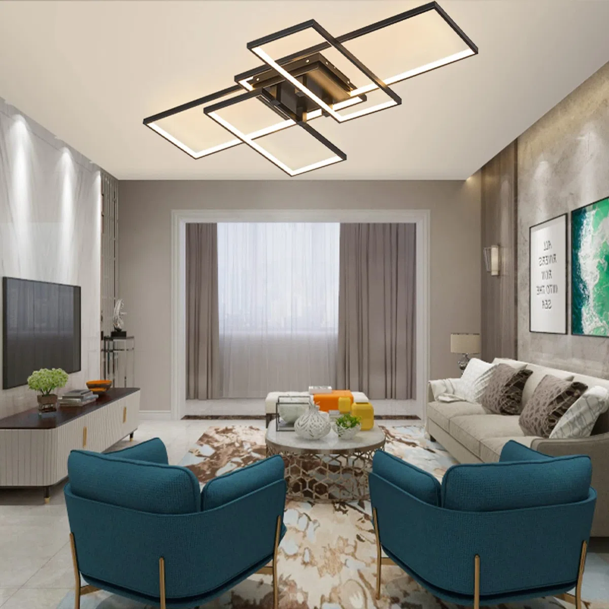 Moderne LED Deckenleuchte Dimmbar 82W, Wohnzimmerlampe Rechteck Deckenlampe Leuchten Schlafzimmer mit Fernbedienung Lichtfarbe Helligkeit Farbwechsel, Deckenbeleuchtung Lampe Dimming Innenbeleuchtung