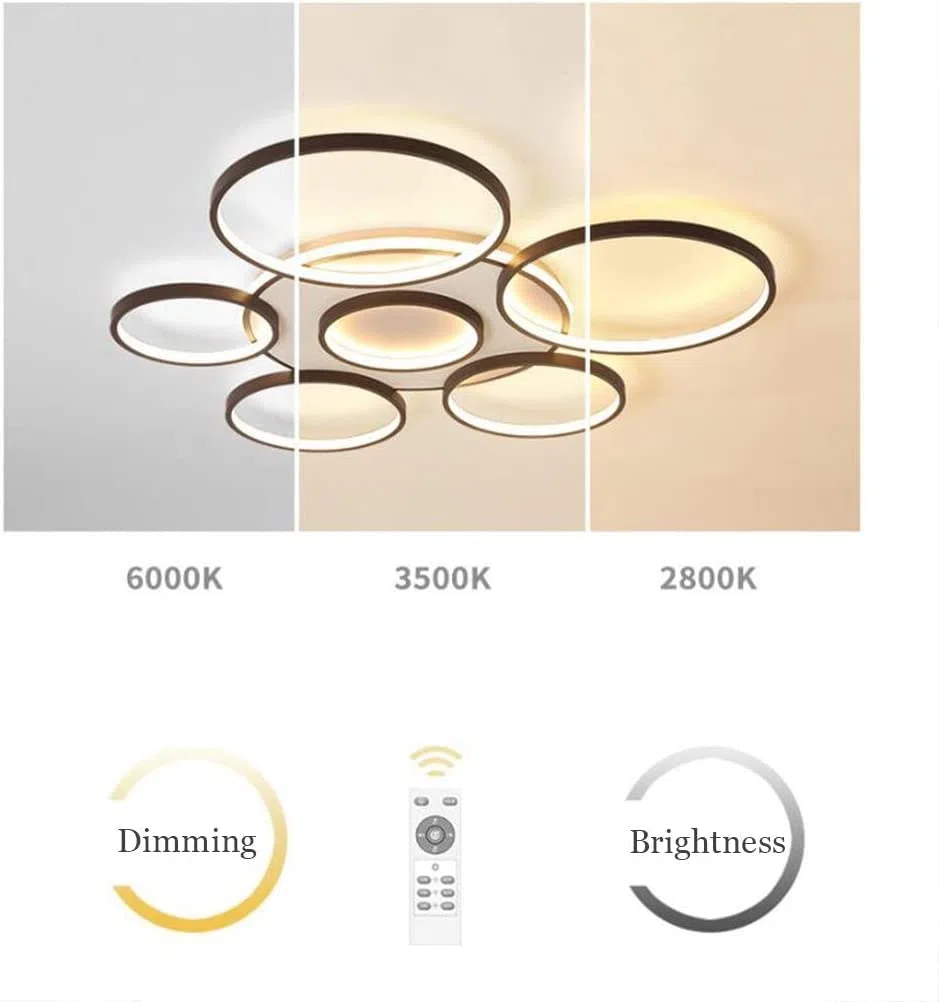 Deckenleuchte LED Modern Groß Wohnzimmerlampe Dimmbar Fernbedienung Deckenlampe Ring Design Decke Schlafzimmerlampe Deckenlicht Acryl Lampenschirm Esszimmer Küche Leuchte Büro Pendelleuchte,7 heads