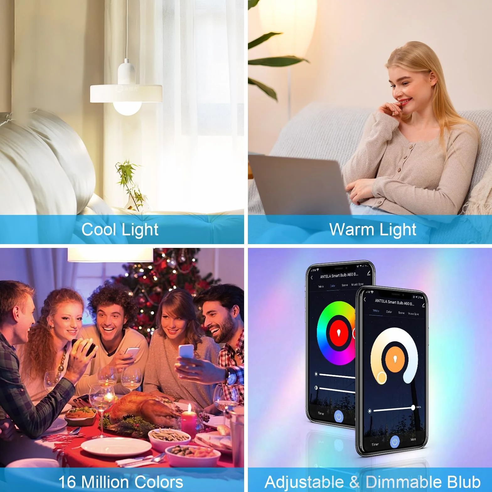 ANTELA Alexa Glühbirne E27 G45 5W 470LM Smart WLAN LED RGB Dimmbare Birne Lampe, App Steuern Kompatibel mit Google Home, Warmweiß (2700K) Kaltweiß (6500K) Licht, 2PCs