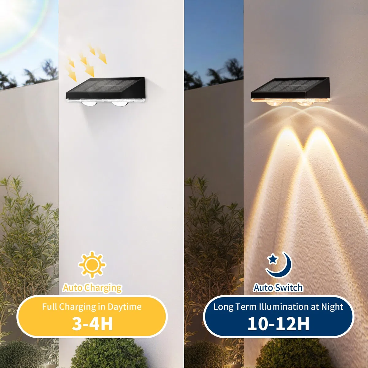 Solar Zaunleuchte Außen 2er Pack mit Warmlicht Schwarz