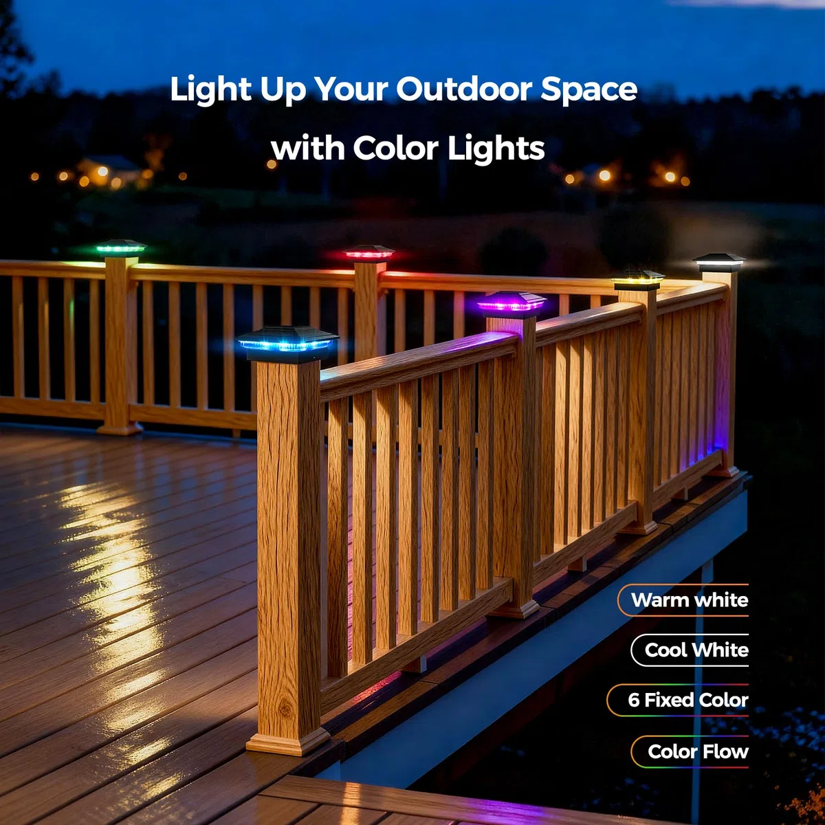 Solar-Pfostenkappenleuchten – 8 RGB-Farbwechsel-Modi und mehrfarbiger Fluss, IP65 wasserdicht – für 4 x 4/6 x 6 Holz & 4 x 4/5 x 5 Vinyl-Zaunpfosten – Außenterrasse, Gartenleuchten (schwarz), 16 Stück