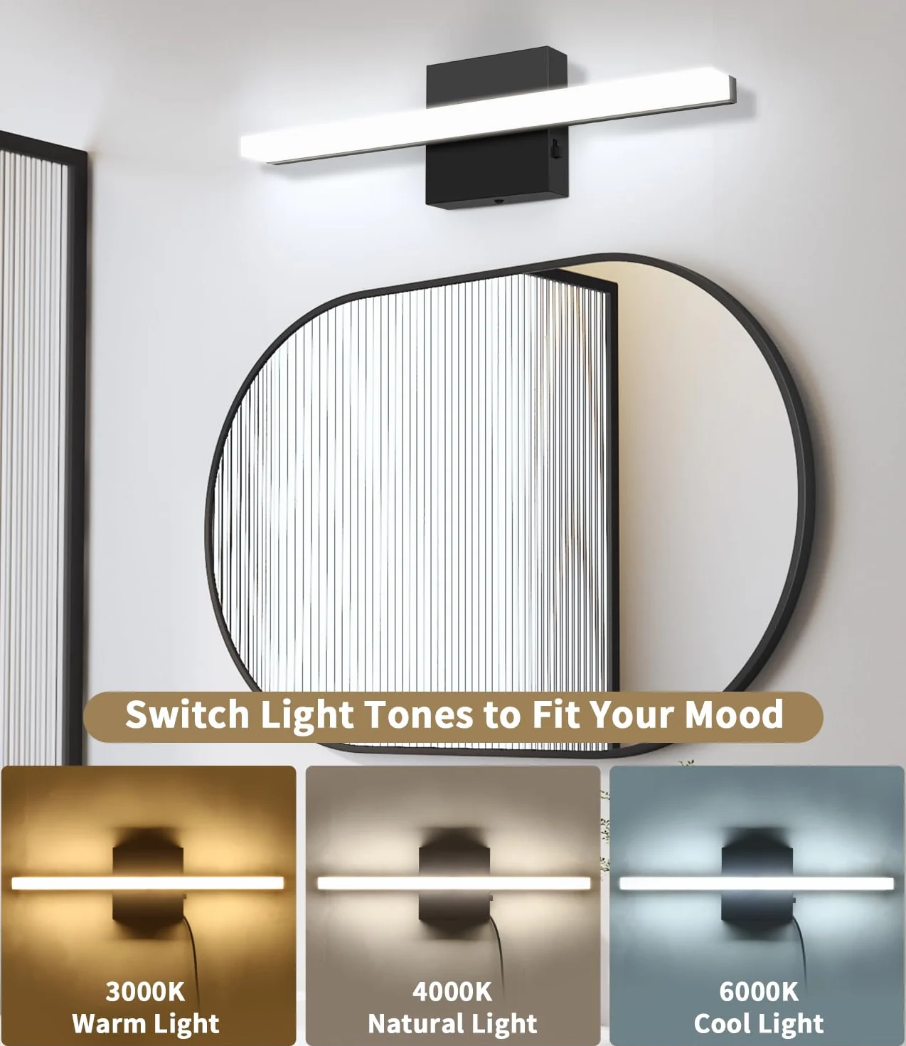 Spiegelleuchte Bad 40CM, Badezimmer Lampe 3000-6000K mit Farbtemperaturregelung, LED Badlampe Für Spiegel, Spiegellampe Mit Acrylschirm, Energiesparend & Langlebig, Wandleuchte Für Behagliche Stimmung