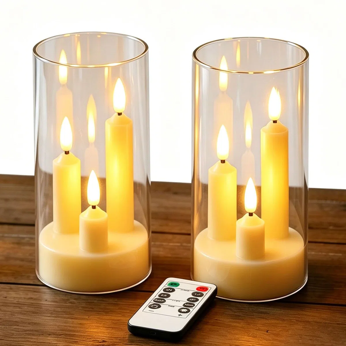 Da by 2 Stück 3-Kern LED-Stabkerzen, Transparente Acryl-Gehäuse Flammenlose Kerzen mit Fernbedienung, Realistischer Flammeneffekt, Batteriebetrieben für Heim-, Hochzeits- und Weihnachtsdekoration