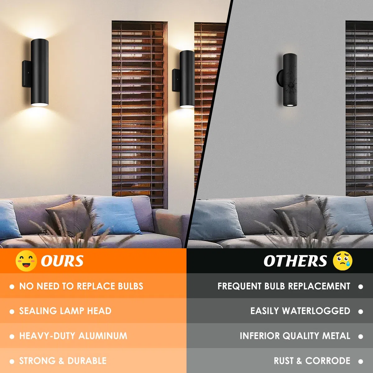 Moderne Wandleuchten für den Außenbereich, 12 W, 2700 K, LED-Zylinder mit Abdeckung aus gehärtetem Glas, wasserdicht nach oben und unten, für Veranda, Haus, Garage, 4 Stück