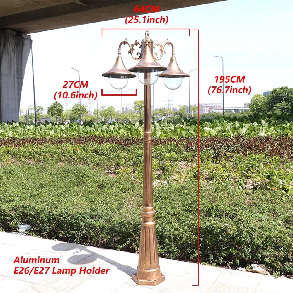 3 Kopf Außenlampe 76,7 Zoll Garten Pfostenlampe Säulen Weg Glas Pfostenleuchte Terrasse Laterne Poller Weglampe IP65 Wasserdicht Straßenlaterne