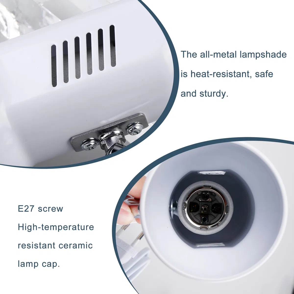 Klemmleuchte Verstellbar: E27 Fassung Keramiklampensockel Schreibtischlampe, Weiß Klemmlampe mit Stecker und Schalter, Nachttischlampe, für Lesen, Arbeiten und Lernen (Ohne Birne)