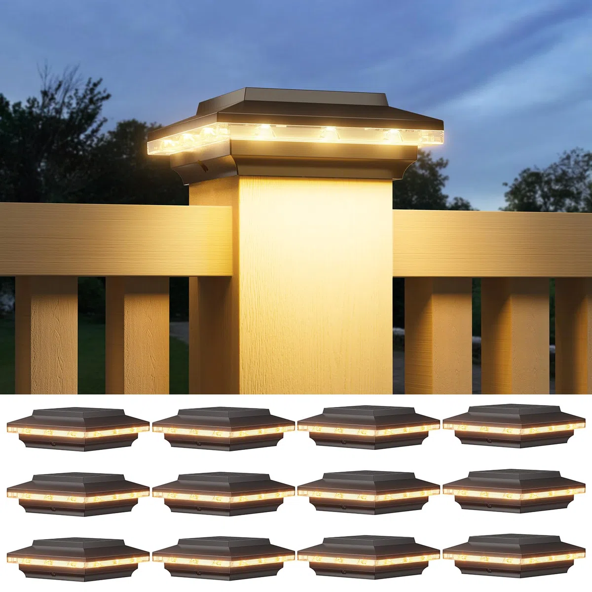 ELECLINK 12 Stück 4 x 4 Solar-Pfostenkappen-Lichter, heller und erweiterter Lichtstrahl zum Licht, Pfostenzaun-Deck mit warmem/weißem Licht, wasserdichte Außenpfosten, Solarleuchten für Terrasse