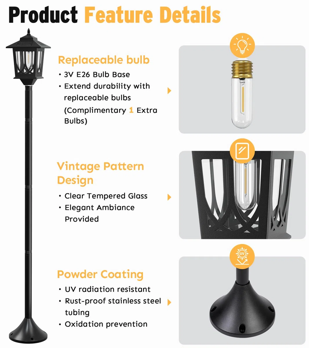 Solar-Lampenpfosten, 160 cm, 2 Stück, Solar-Lichtpfosten für den Außenbereich, wasserdicht, Außenlampen für Terrasse, Hinterhof, Veranda, Dekoration, warmweiß, austauschbare Glühbirne