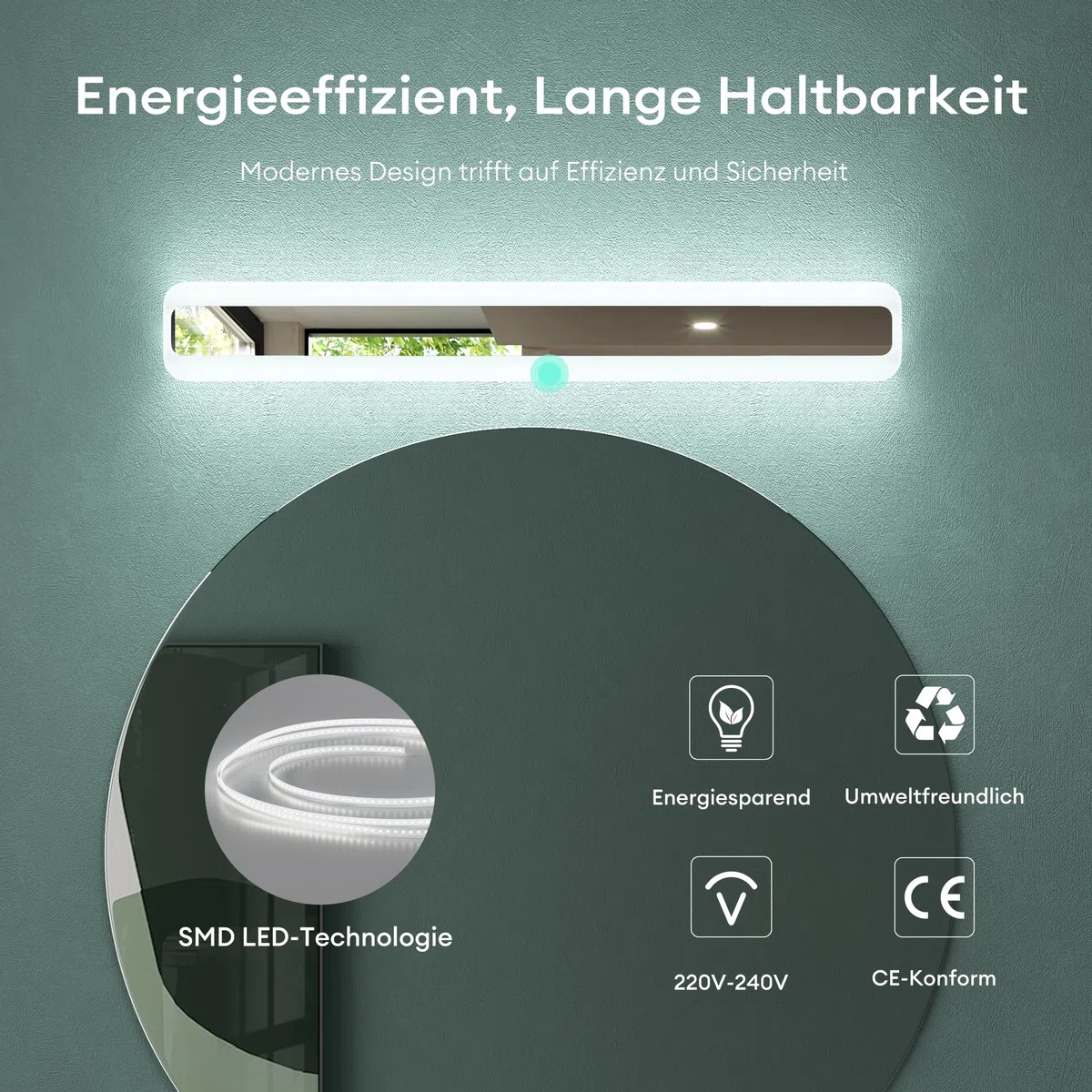 Mai & Mai Spiegelleuchte 40cm 3000K-6000K LED Badezimmer Lampe, 3 Farben Dimmbar Spiegellampe Schminkleuchte Chrom 14W LumaRay