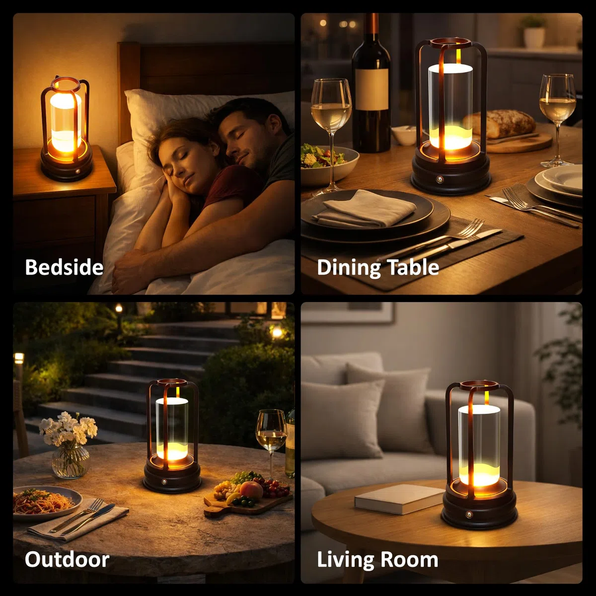 Kangtaixin LED Tischlampe kabellos, Dimmbare Akku-Tischlampe mit Touchsteuerung, 3 Lichtfarben, Nachttischlampe aus Metall, für Schlafzimmer & Wohnzimmer, 1er Pack, Schwarz