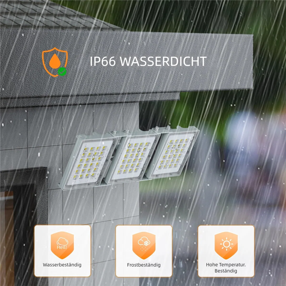 SOLLA-2025 Lite 300W LED Außenflutlicht, 30000LM, 6000K Tageslichtweiß IP66 Wasserdicht, 3 Köpfe Verstellbares Außen-Sicherheitsbeleuchtung für Parkplätze, Höfe, Baustelle-Grau