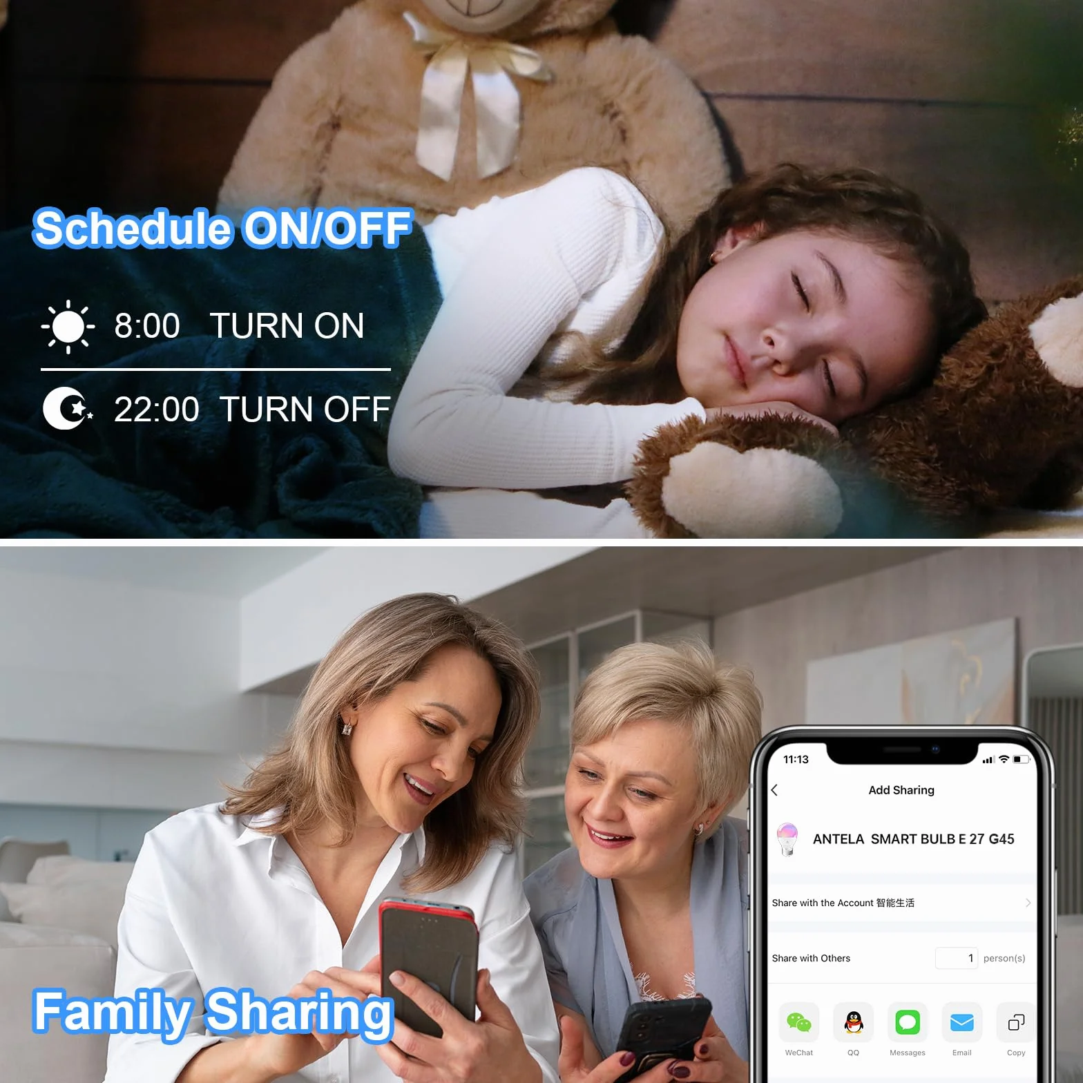 ANTELA Alexa Glühbirne E27 G45 5W 470LM Smart WLAN LED RGB Dimmbare Birne Lampe, App Steuern Kompatibel mit Google Home, Warmweiß (2700K) Kaltweiß (6500K) Licht, 2PCs