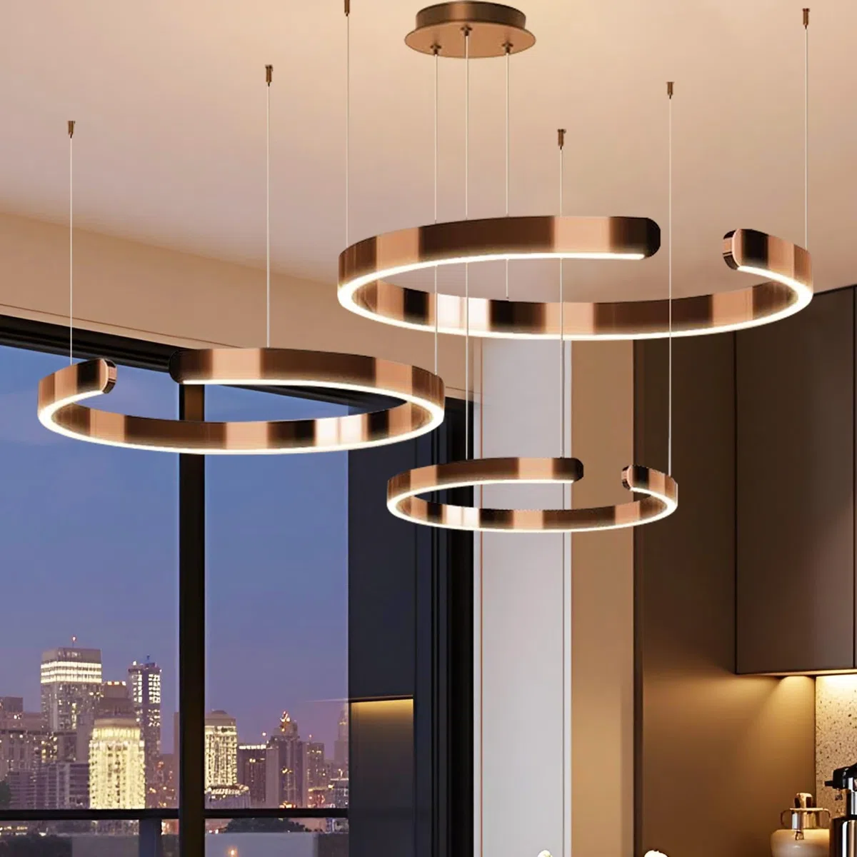 LED Pendelleuchte Modern Esstisch Hängelampe Round Ring Esszimmer Hängeleuchte Stufenlose Dimmung Wohnzimmer Kronleuchter Edelstahl Schirm Kreativ Lampe Restaurant Büro Deckenbeleuchtung(40+60+80cm)